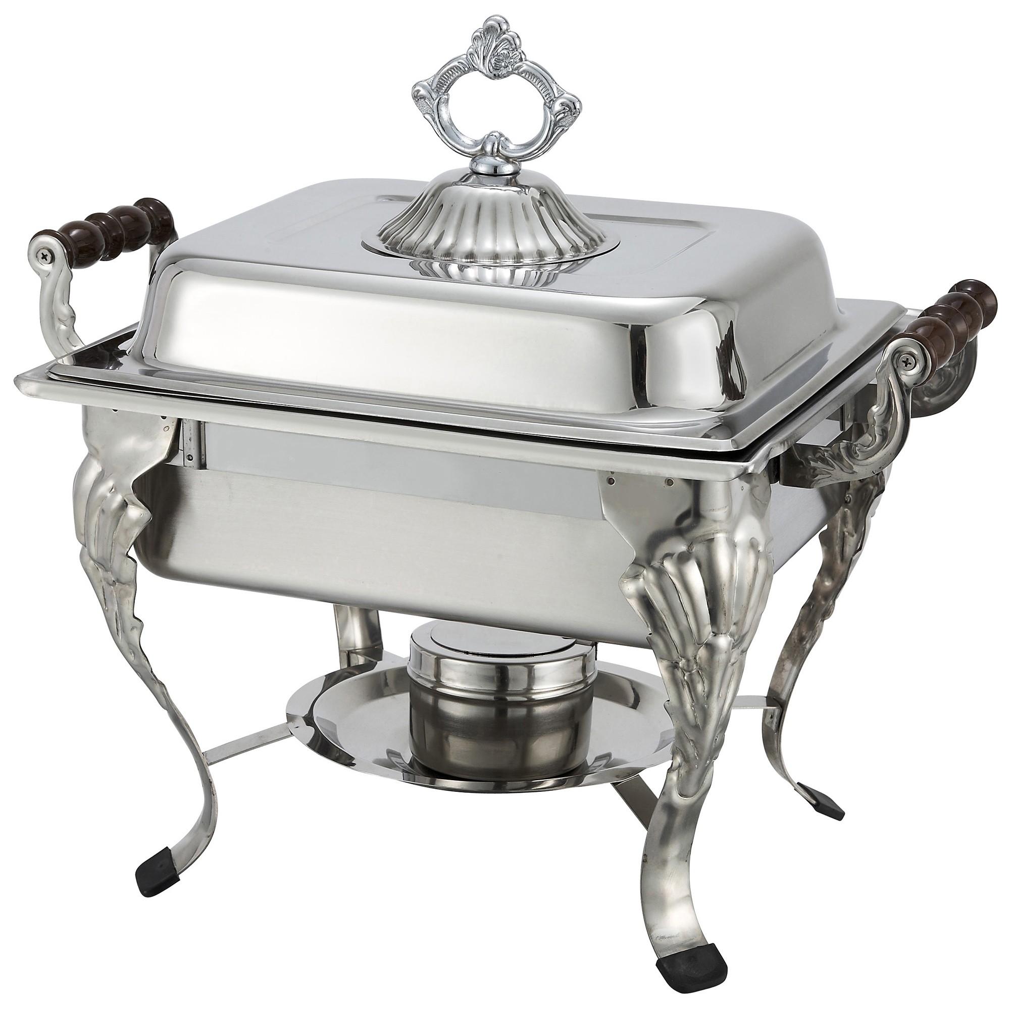 Winco 508 Crown Collection Half Size Chafer with Sculpted Wood Handles 4 Qt.