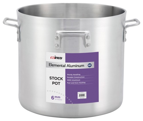 Winco ALHP-140 Elemental Aluminum Stock Pot with 4 Handles, 6 mm 140 Qt.
