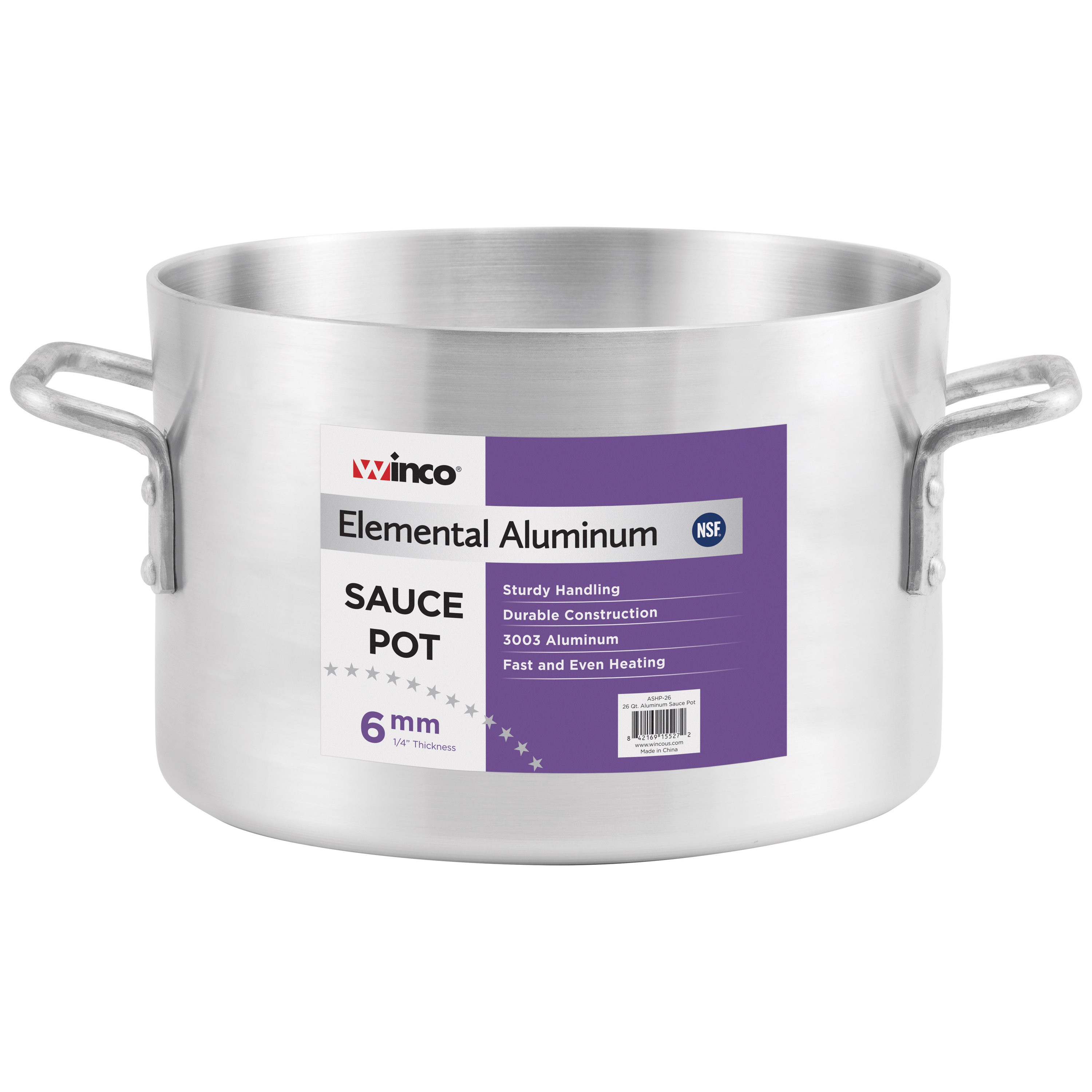 Winco ASHP-14 Elemental Aluminum 14 Qt.  Sauce Pot, 6mm