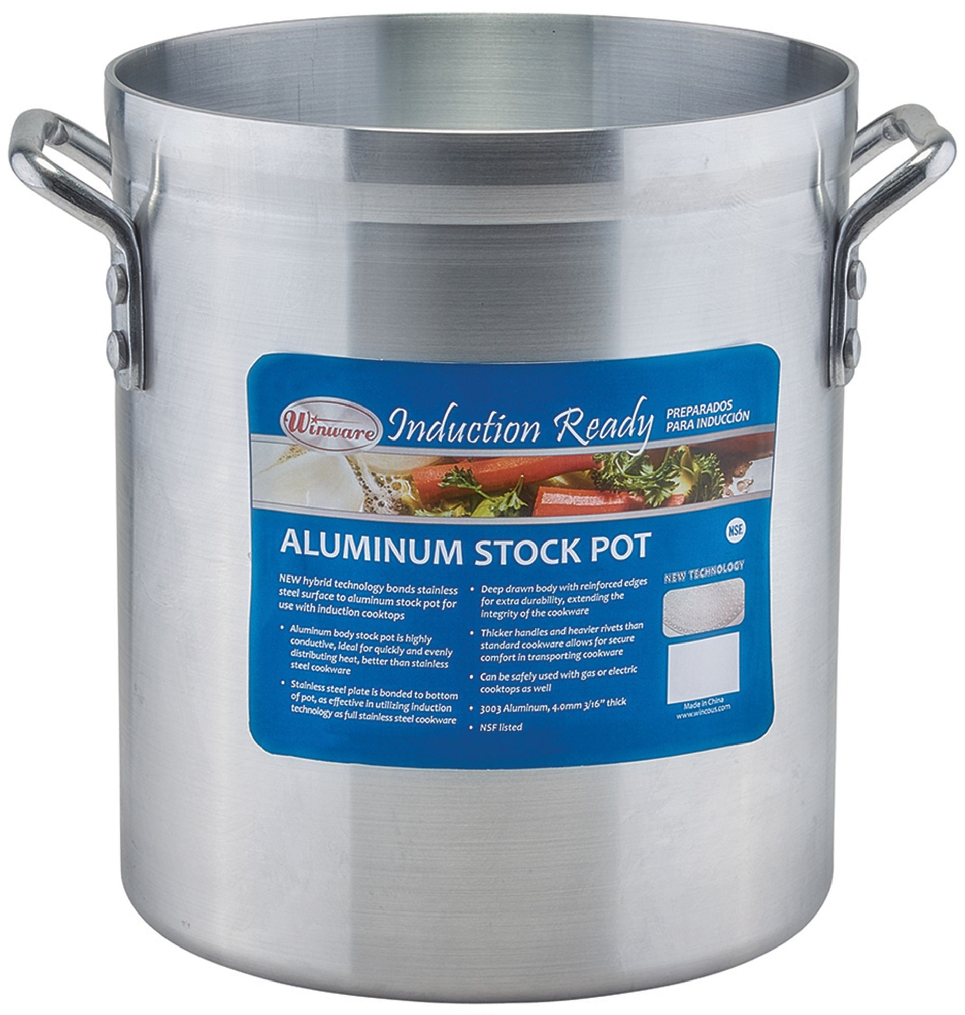 Winco AXSI-10 10 Qt. Induction Ready Aluminum Stock Pot with Stainless Steel Bottom