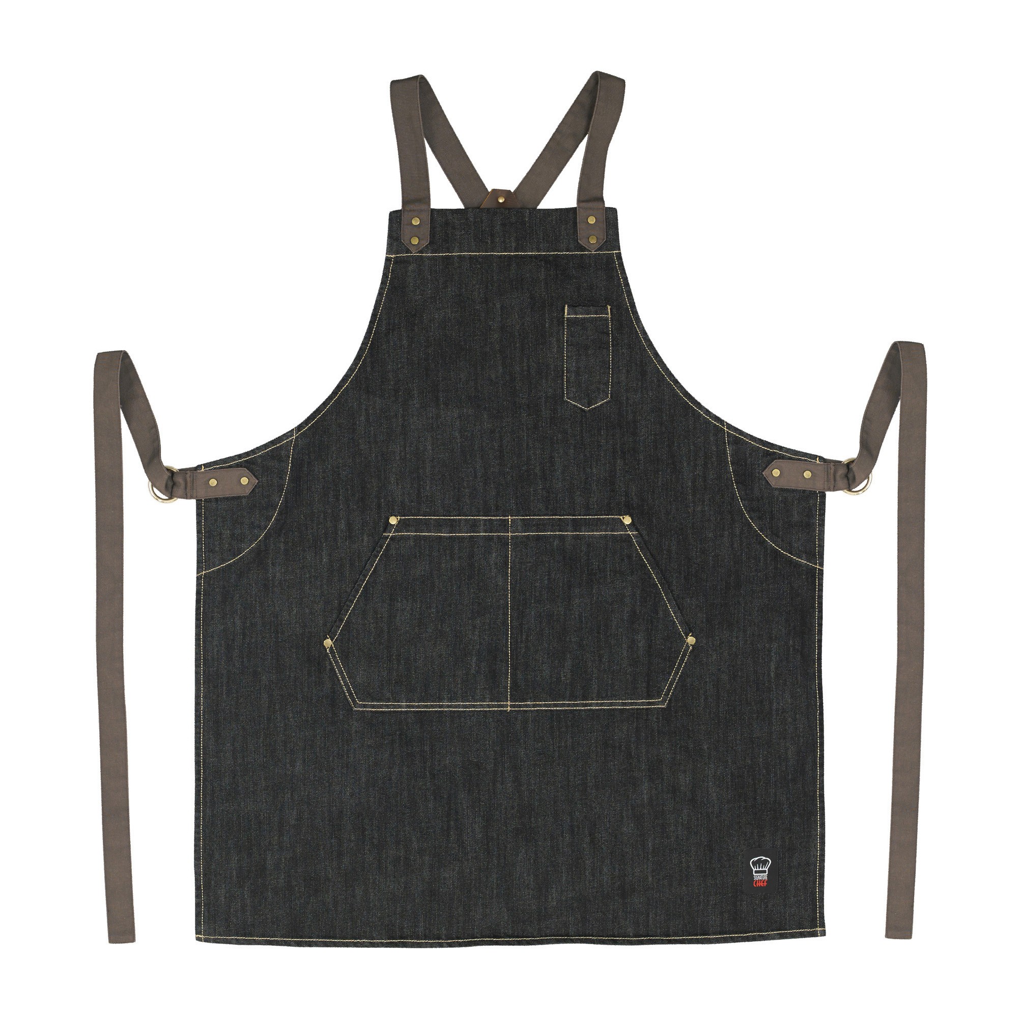 Winco BADN-3126 Heavyweight Denim Bib Apron, Cross Back, 31.75"L x 26.75"W