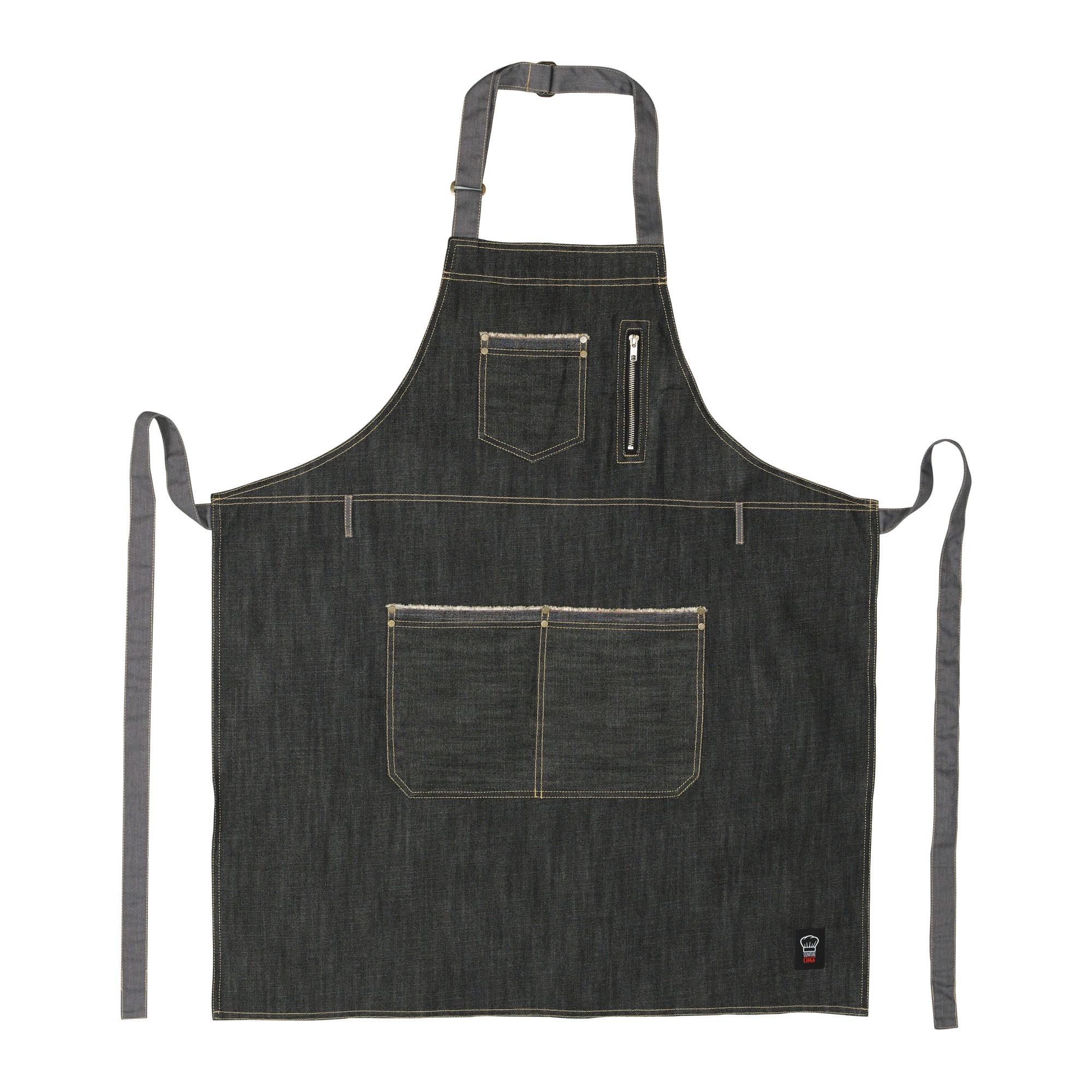 Winco BADN-3430 Heavyweight Denim Bib Apron, Adjustable Neck, 34.5"L x 30.25"W