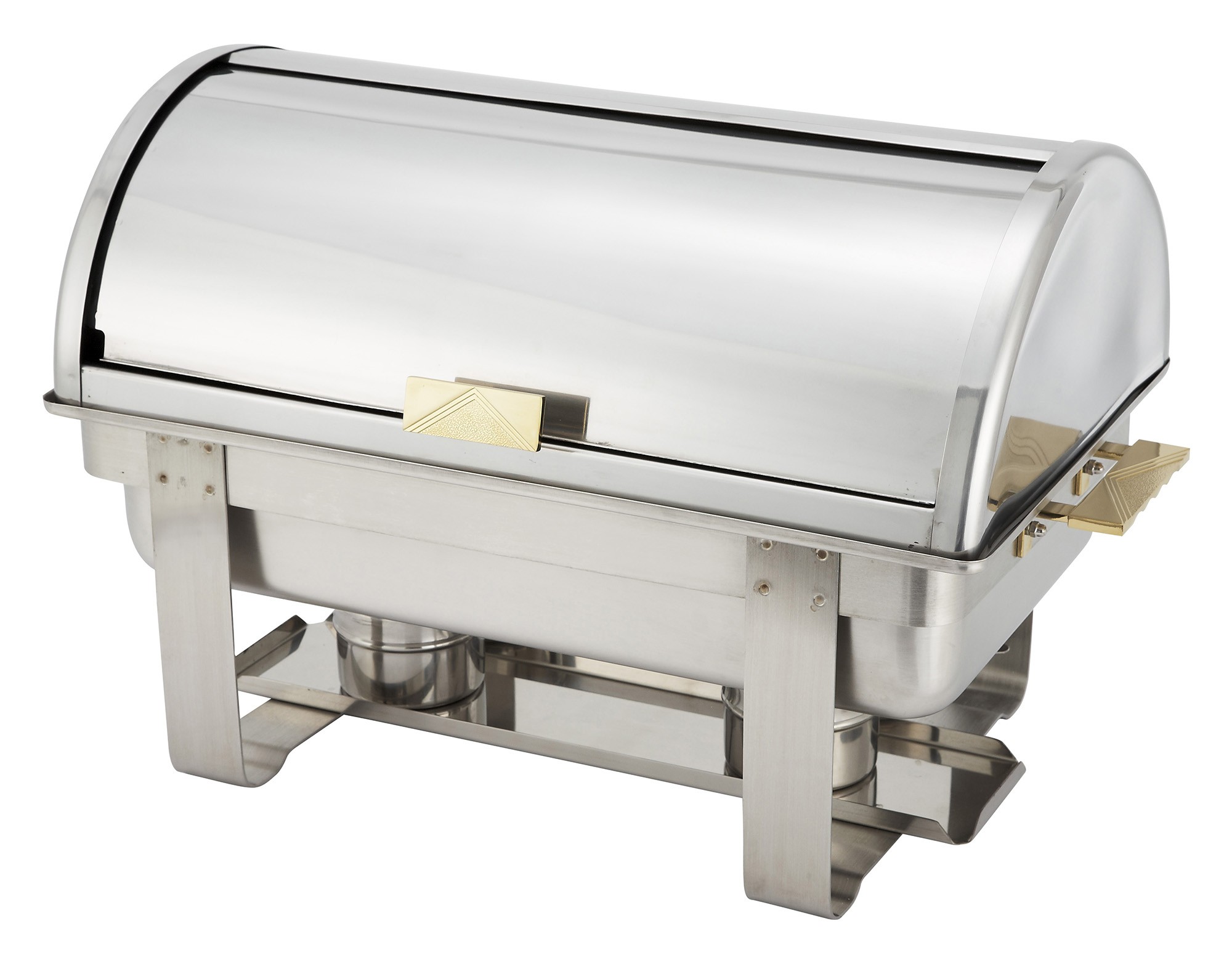 Winco C-5080 Dallas Stainless Steel Roll Top Chafer with Gold Accents 8 Qt.