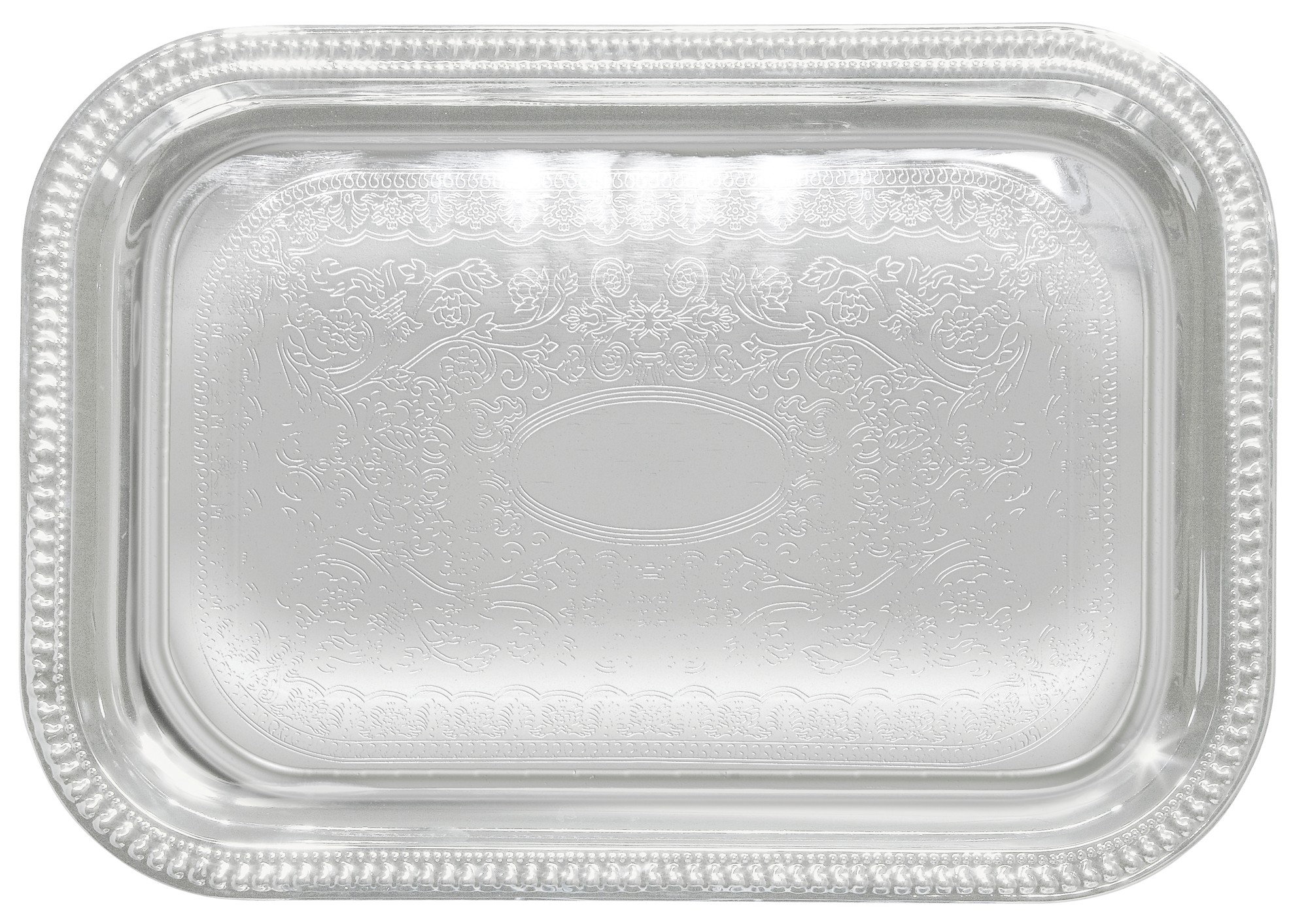 Winco CMT-2014 Chrome Plated Engraved Oblong Serving Tray, 20" x 14"