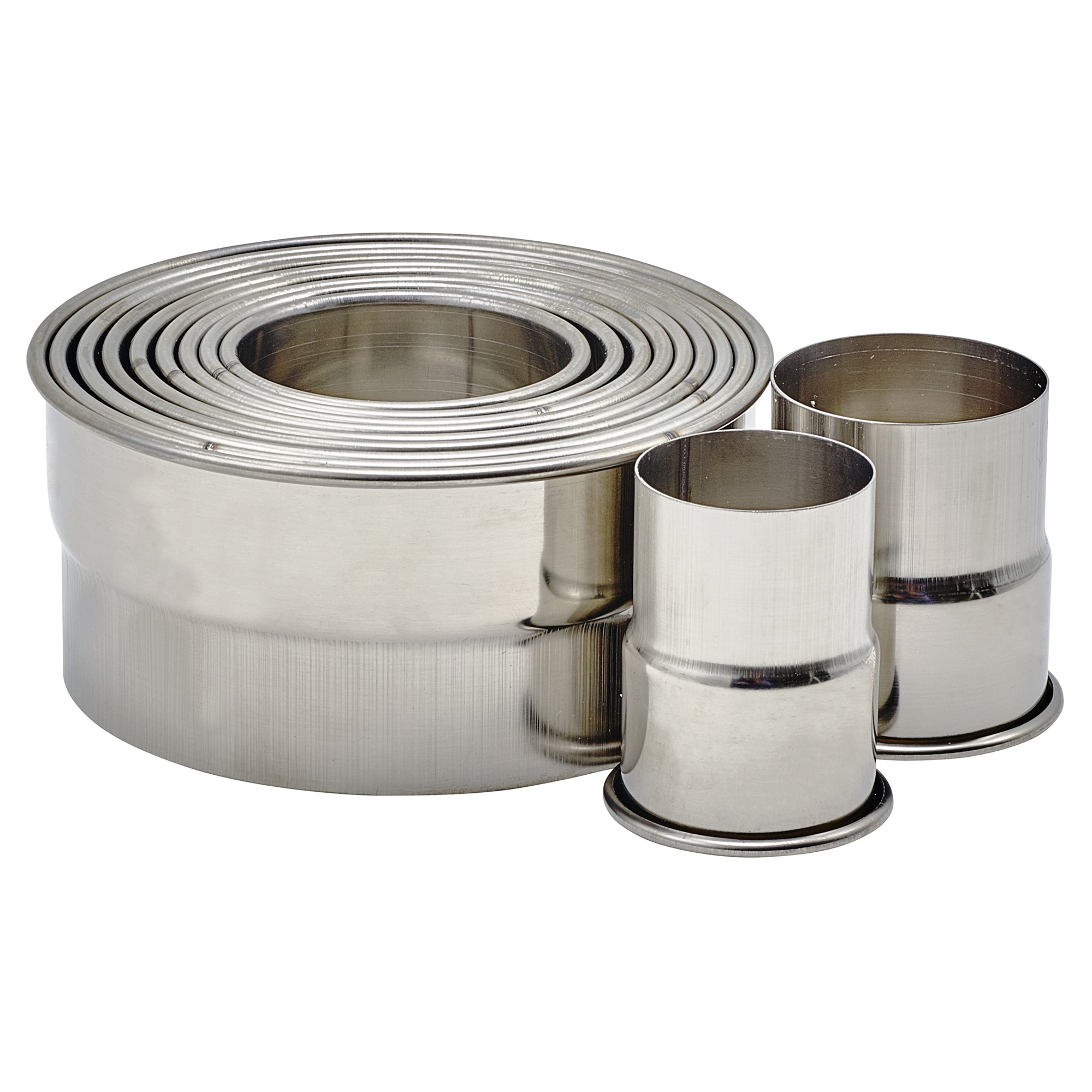 Winco CST-22 11-Piece Plain Round Stainless Steel Cookie Cutter Set 2"H