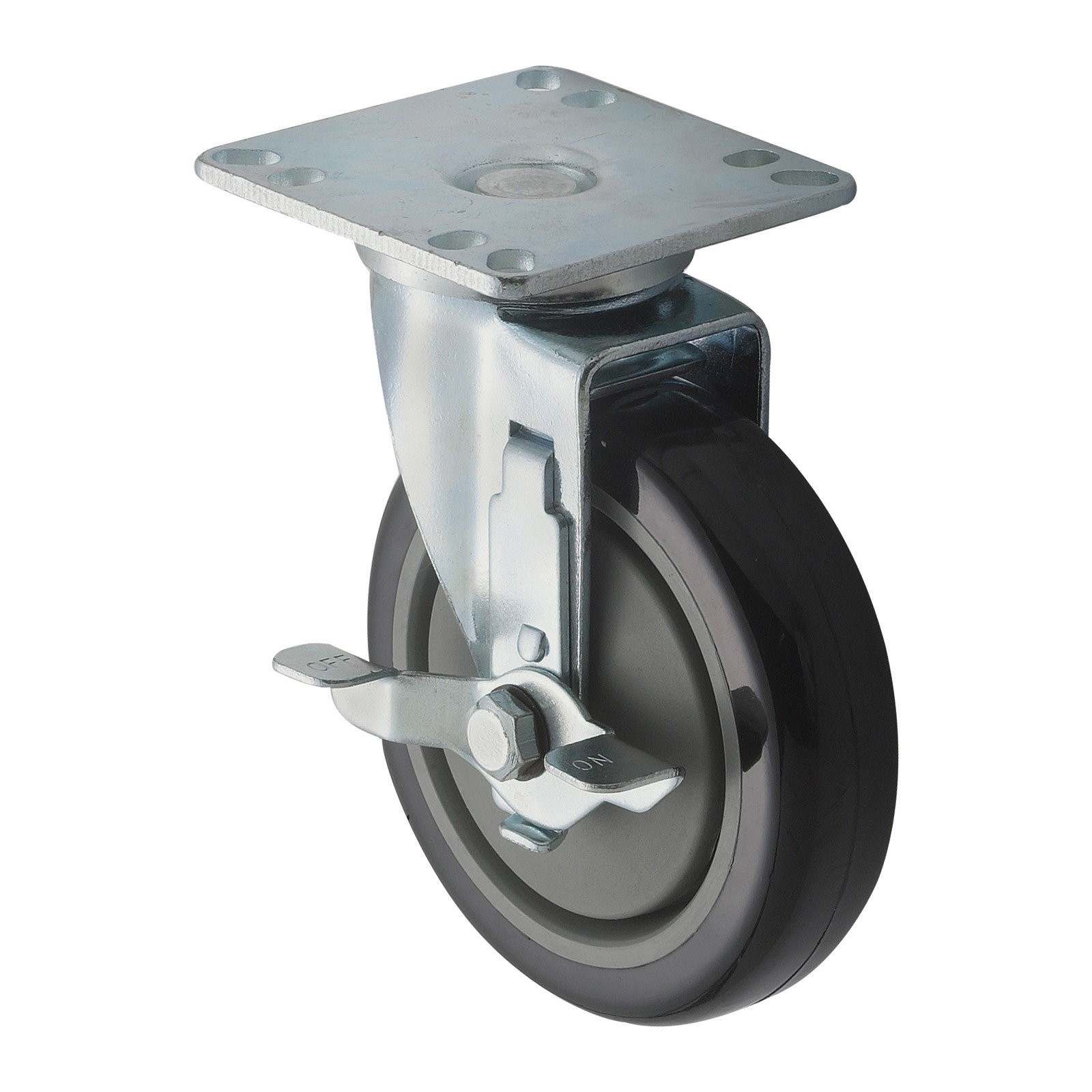 Winco CT-33B Universal Plate Caster Set 3-1/2" x 3-1/2" with 5" Wheel and Brake