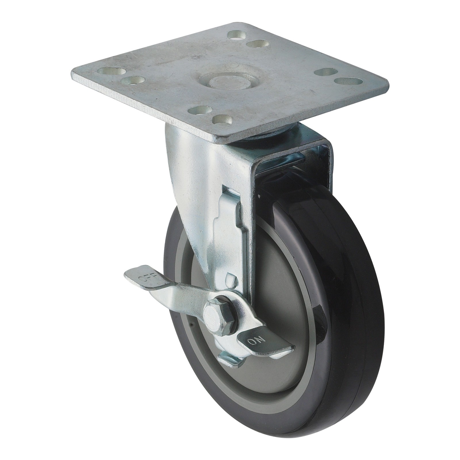 Winco CT-44B Universal Plate Caster Set 4" x 4" with 5" Wheel and Brake