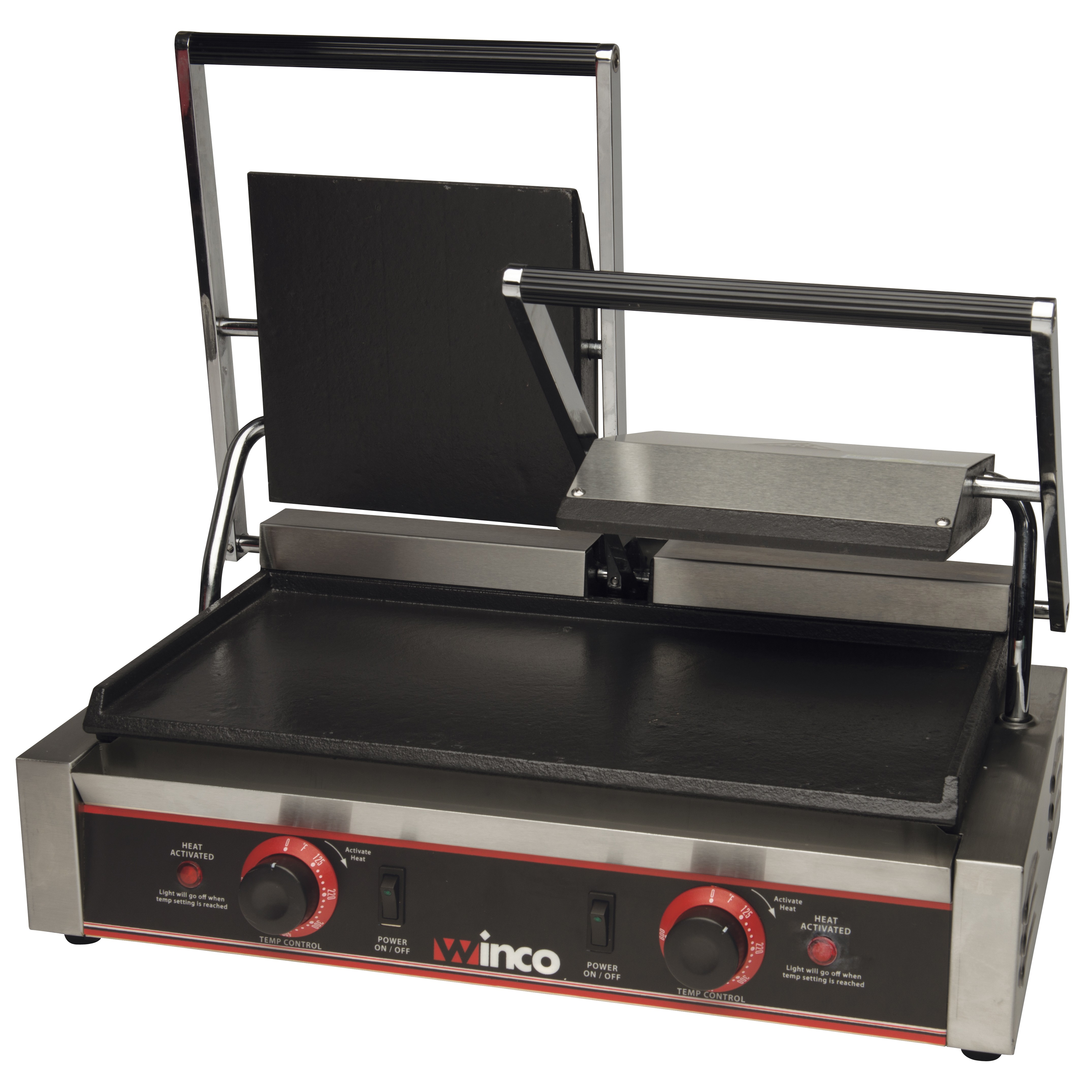 Winco ESG-2 Double Commercial Panini Press with Cast Iron Smooth Plates
