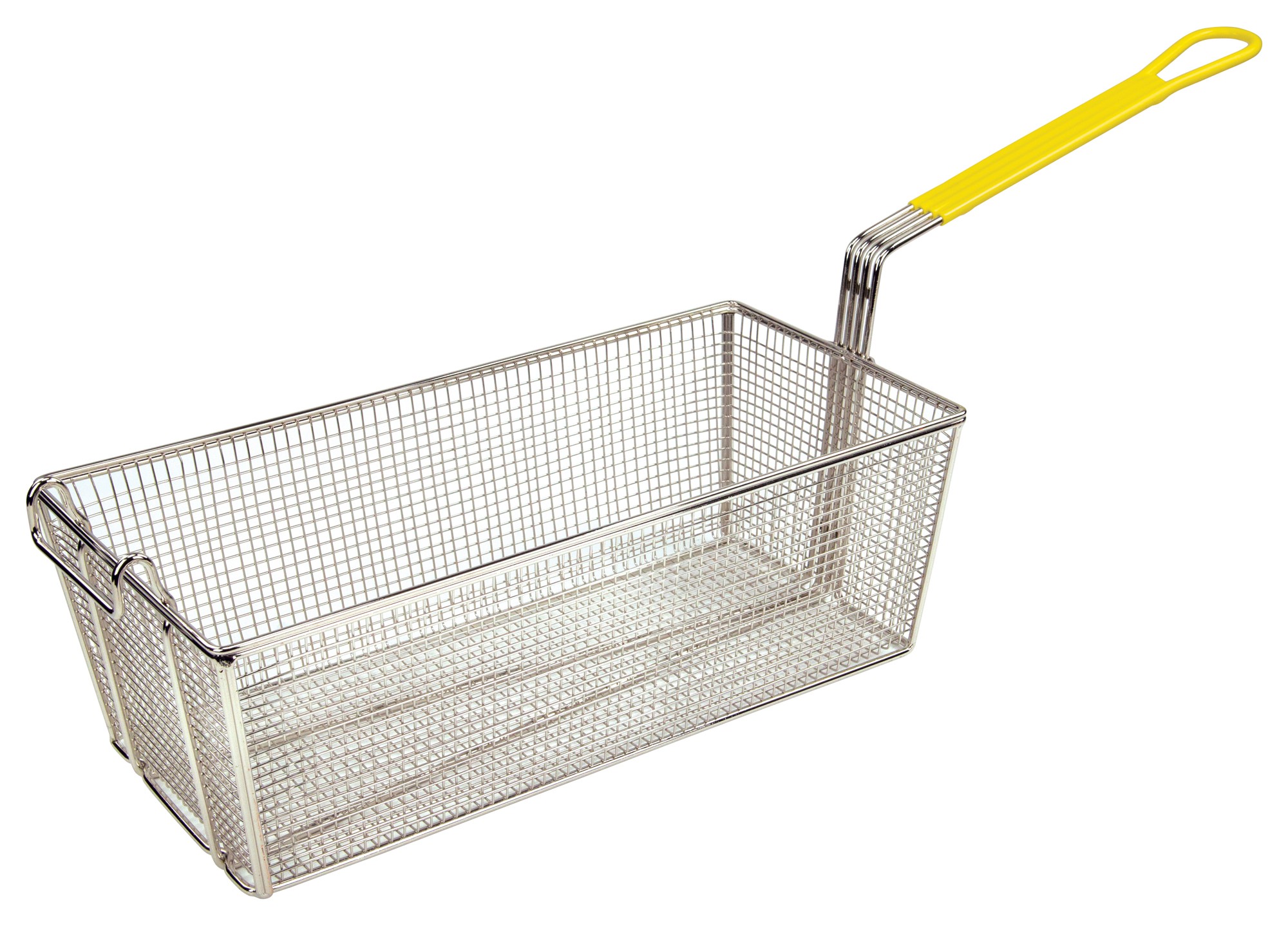 Winco FB-40 Fry Basket with Yellow Plastic Handle 17" x 8 1/4" x 6"