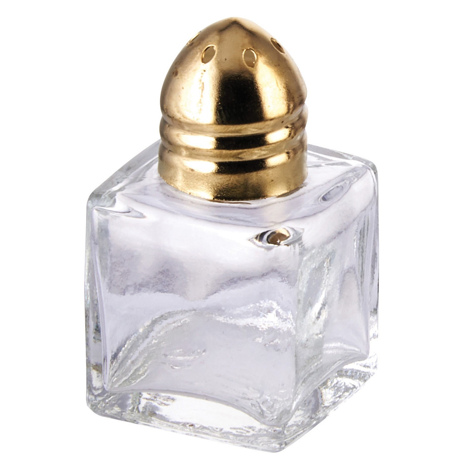 Winco G-101 Square 1/2 oz. Mini Glass Salt/Pepper Shaker with Brass Top
