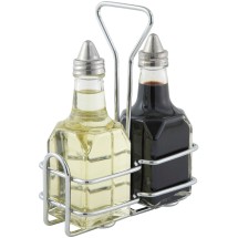 Winco G-104S Oil and Vinegar 6 oz. Cruet Set with Chrome-Plated Rack