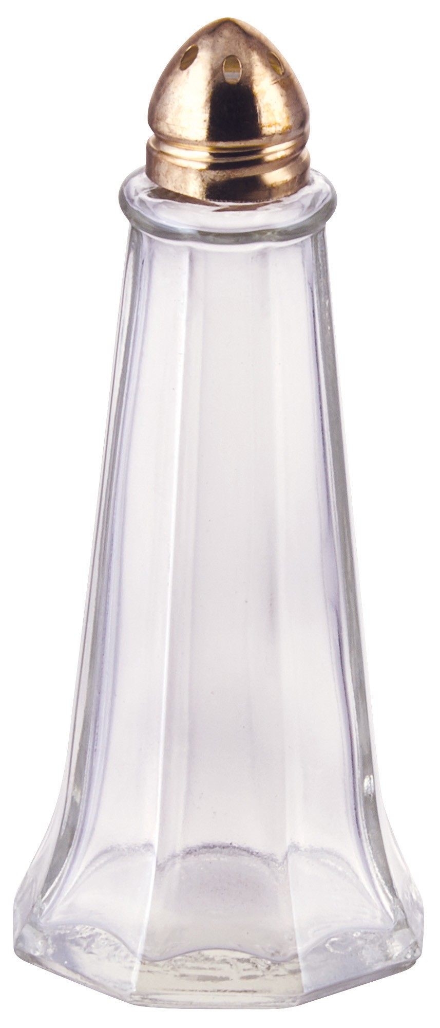 Winco G-111 Glass 1 oz. Tower Salt Shaker with Gold Top