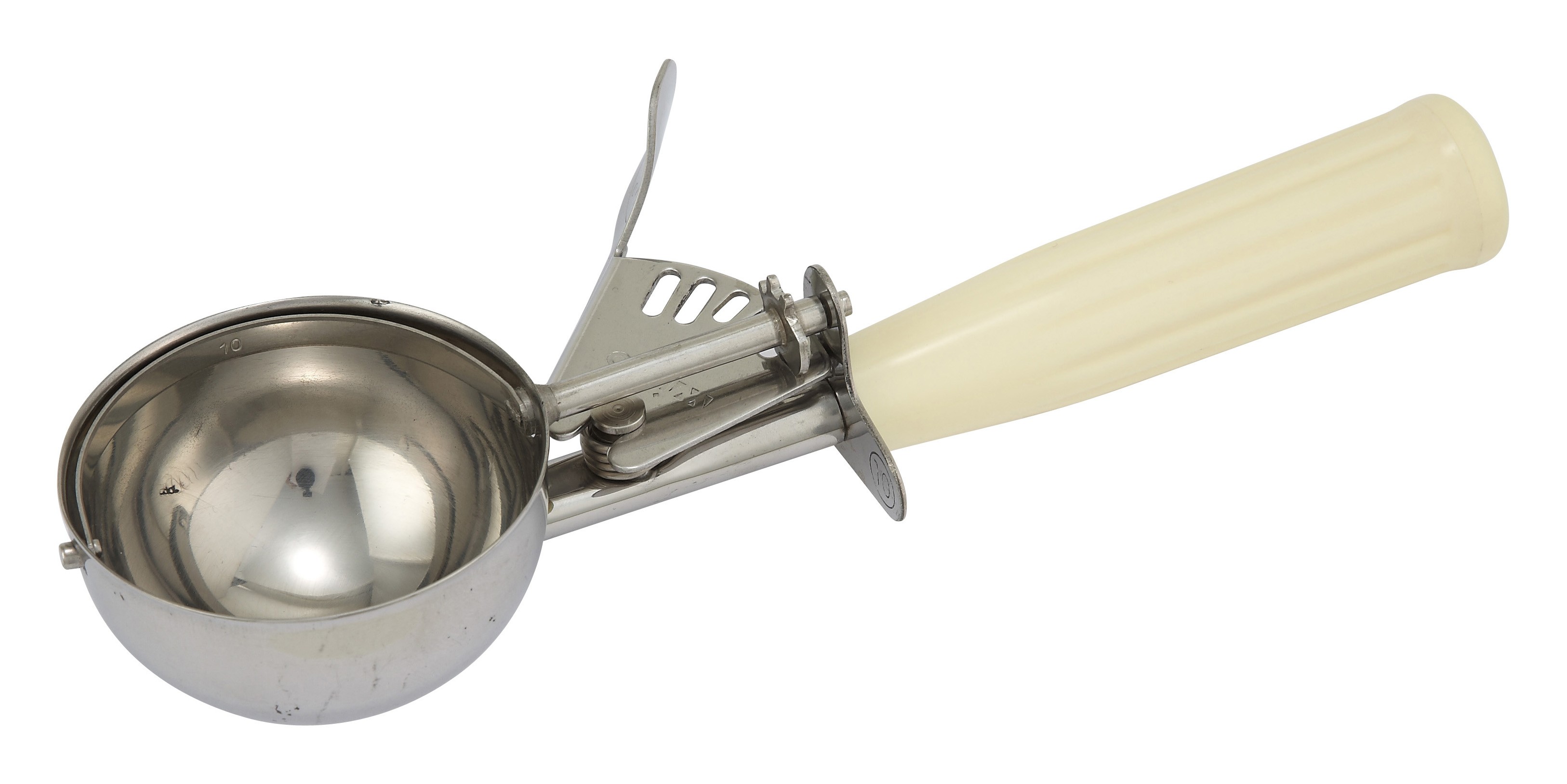 Winco ICD-10 Ice Cream Disher 3.75 oz. with Ivory Plastic Handle Size 10