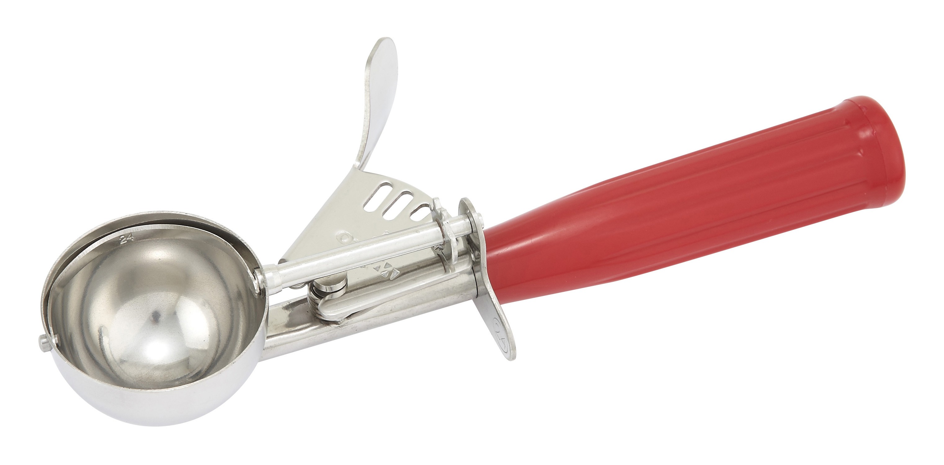 Winco ICD-24 Ice Cream Disher 1.75 oz. with Red Plastic Handle Size 24