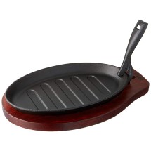 Winco ISP-3 Cast Iron Steak Platter Set, Wooden Underliner & Gripper
