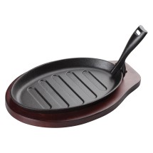 Winco ISP-3 Cast Iron Steak Platter Set, Wooden Underliner & Gripper