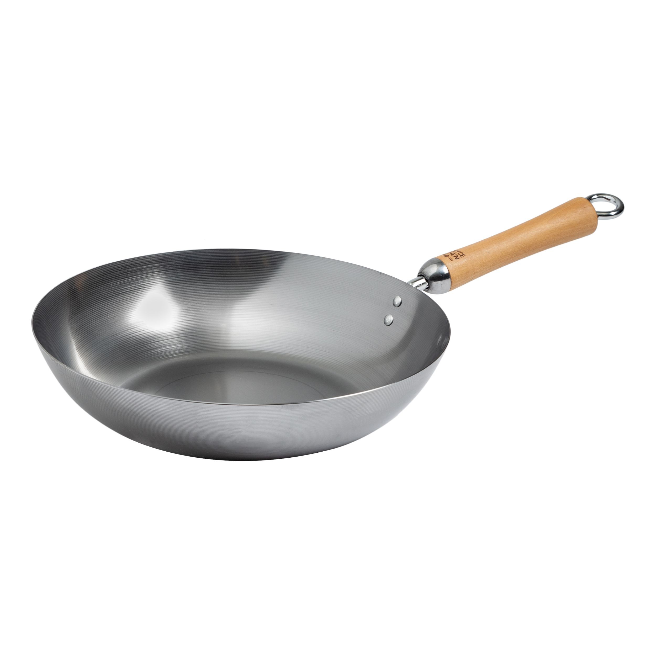Winco J21-9979 Uncoated Carbon Steel Stir Fry Pan with Birch Handle, 12"