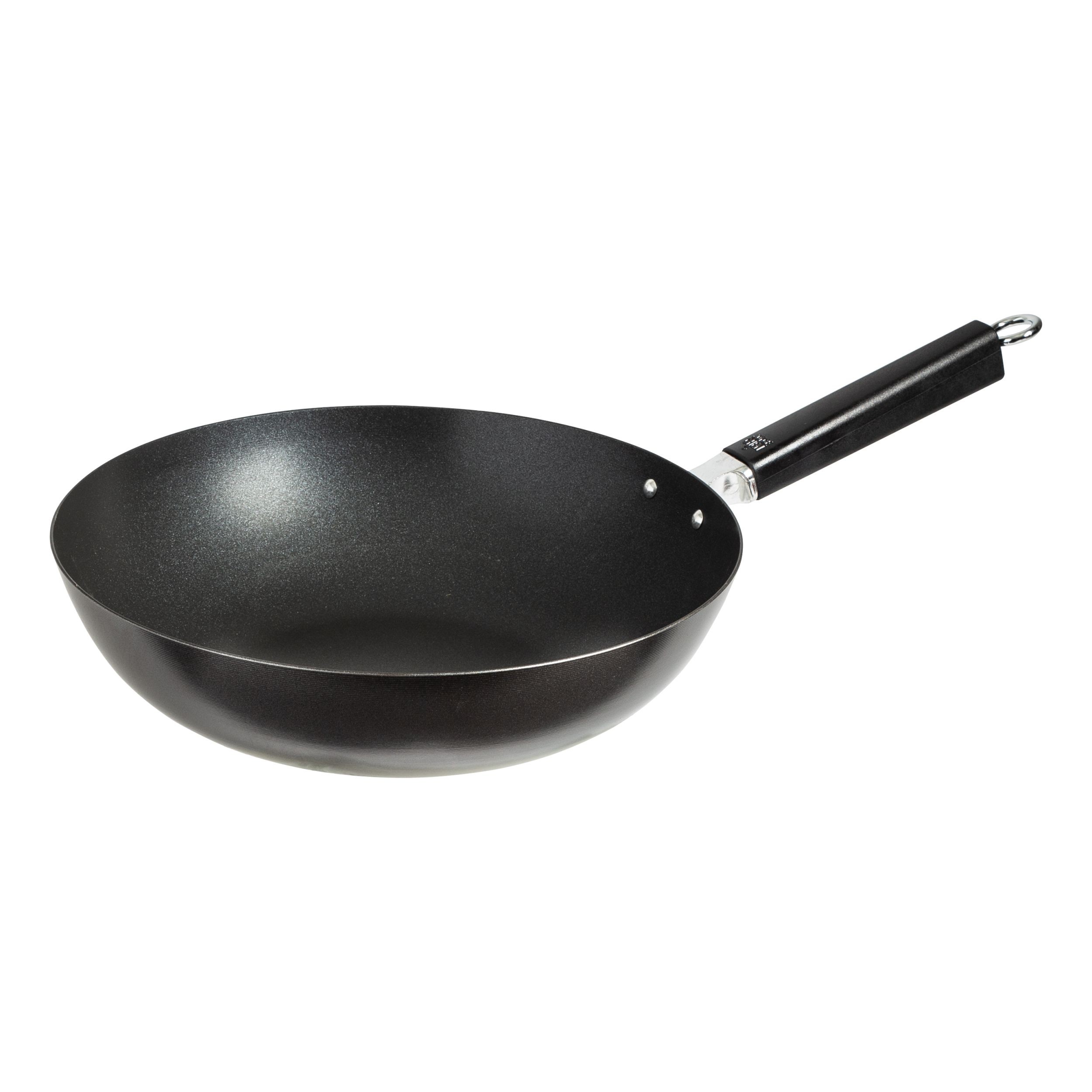 Winco J22-0030 Non-Stick Black Carbon Steel Stir Fry Pan with Phenolic Handle, 12"