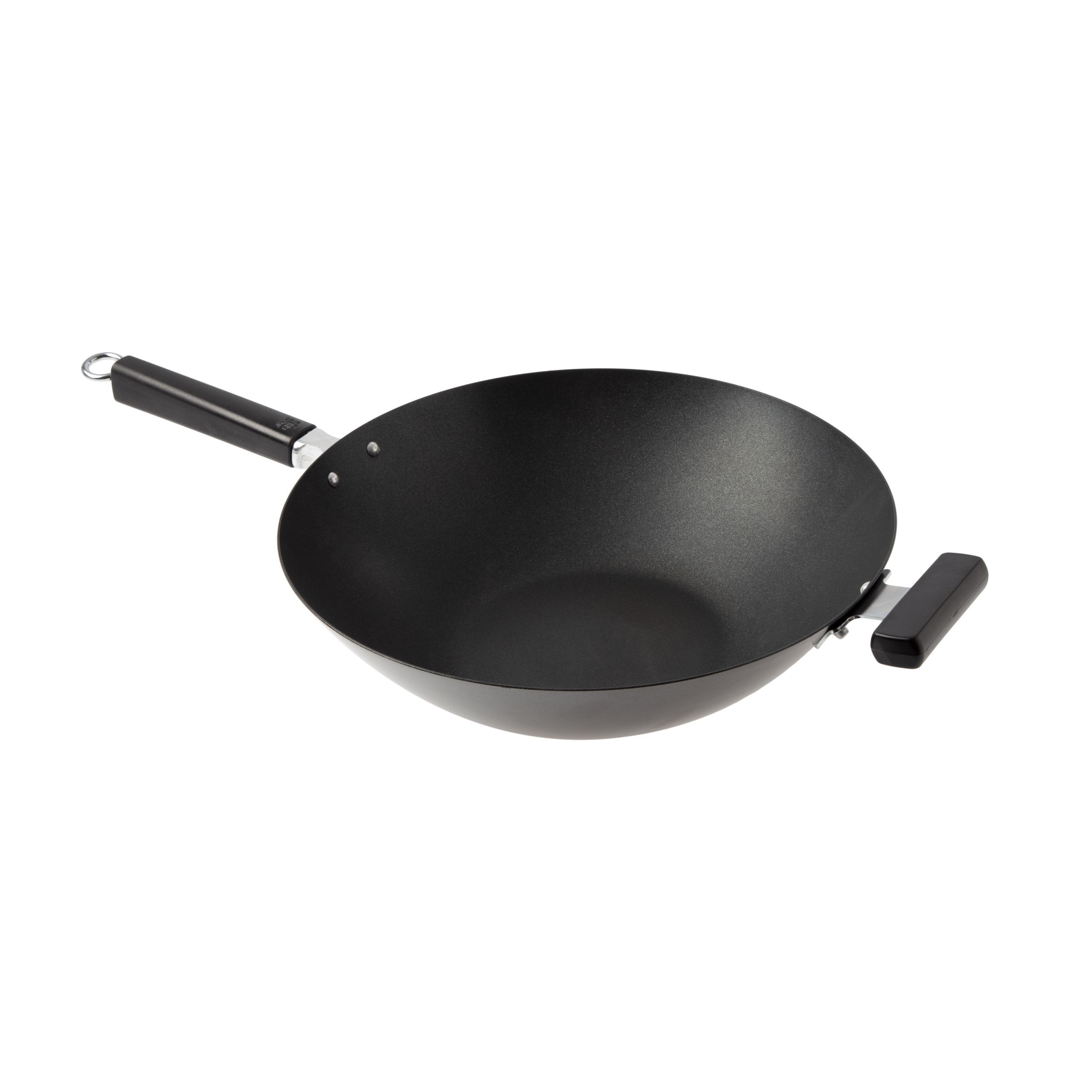Winco J22-0040 Non-Stick Carbon Steel Flat Bottom Wok with Phenolic Handles, 14"