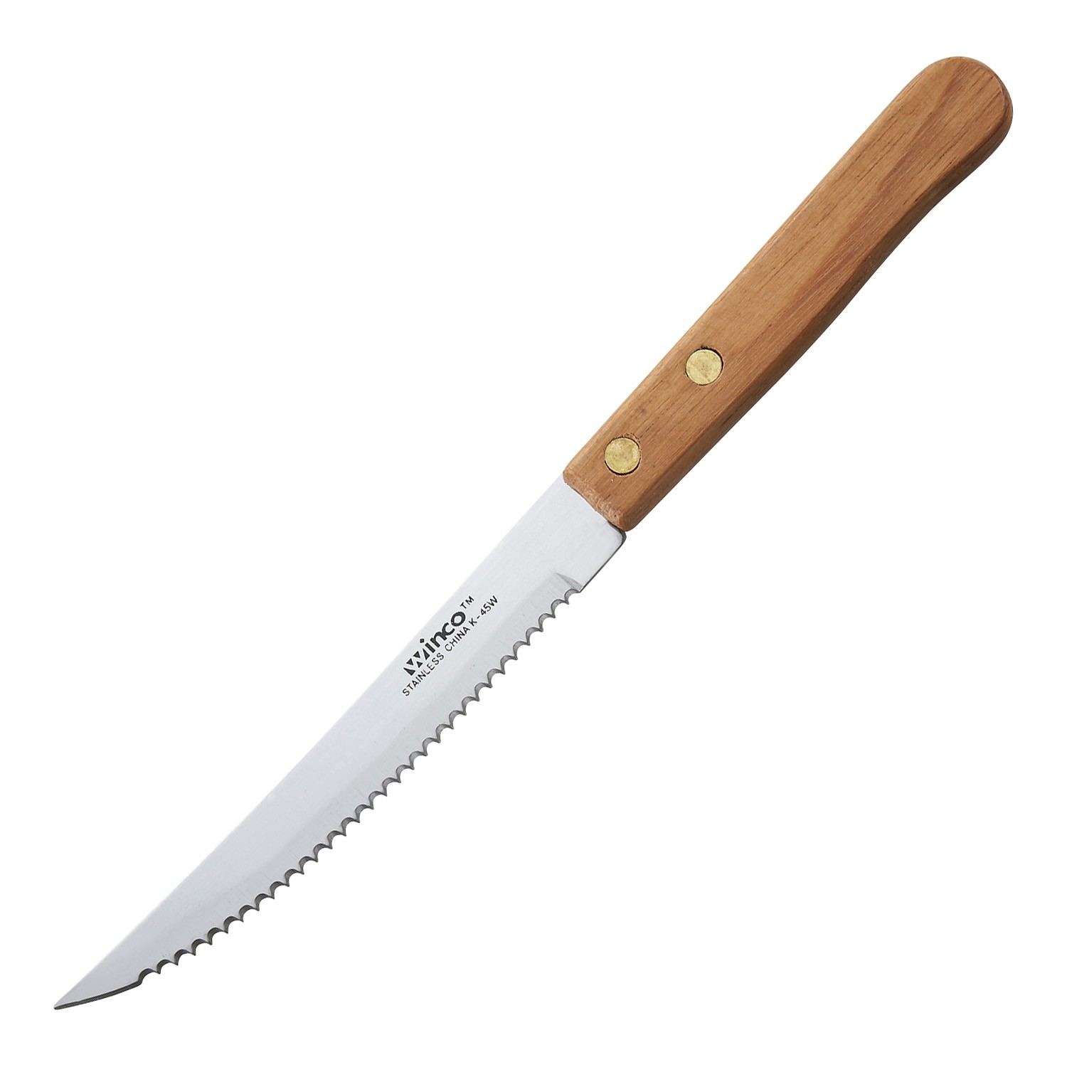 Winco K-45W Pointed Steak Knife with Wood Handle 4-1/2"