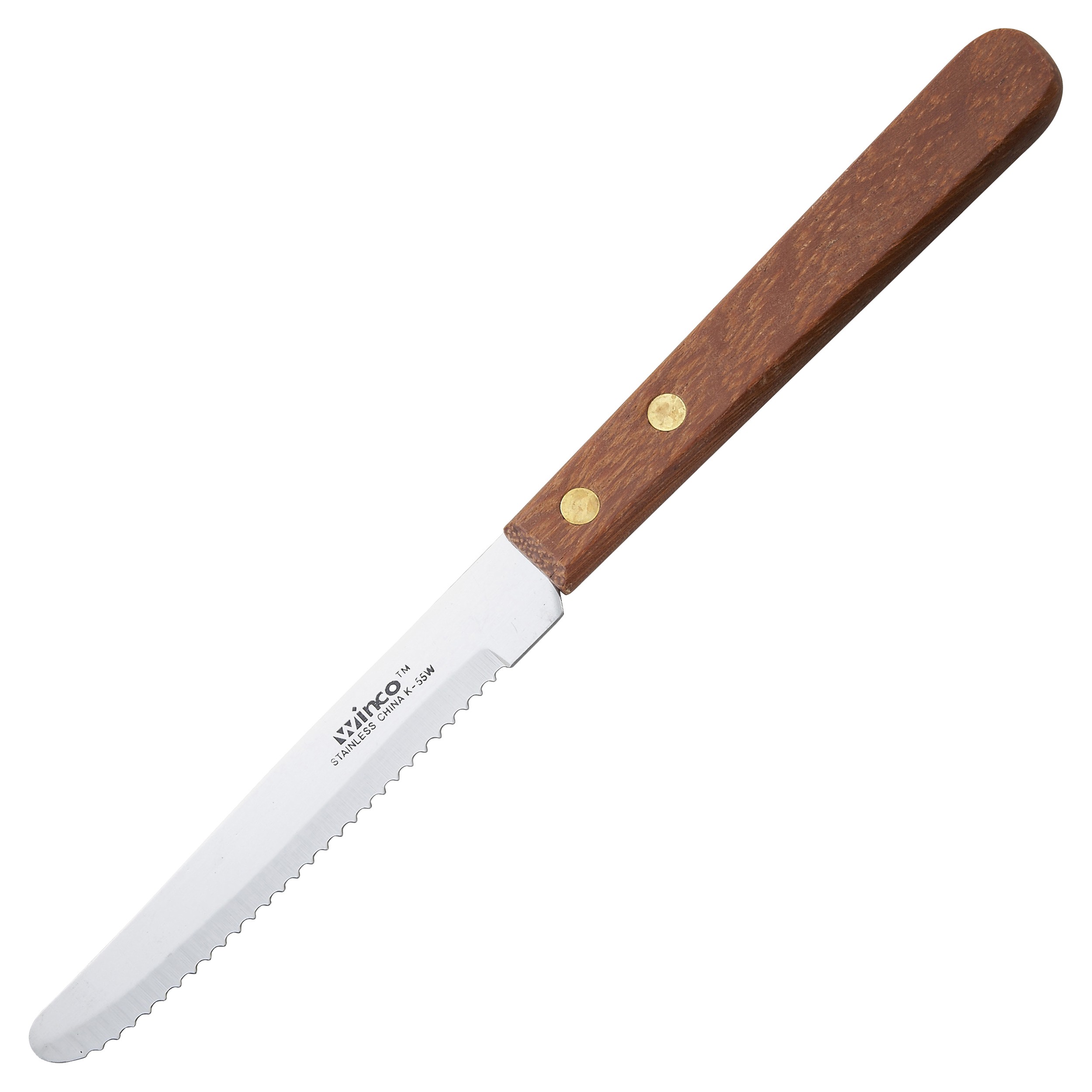 Winco K-55W Round Tip Steak Knife with Wooden Handle 4-1/2"