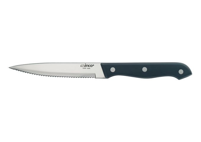 Winco K-70P Steak Knives with Pointed Tip, 5" Blade, Solid POM handle