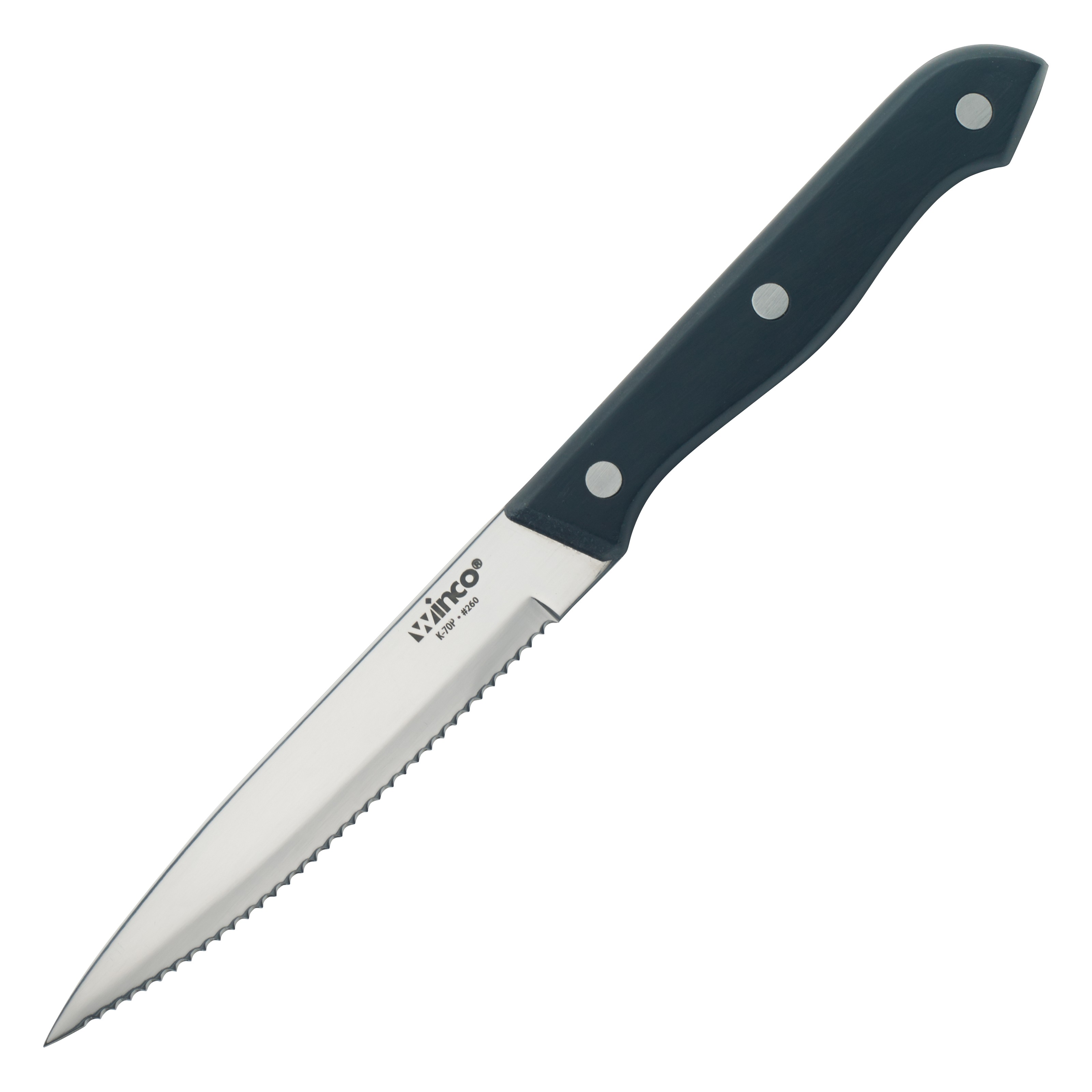 Winco K-70P Steak Knives with Pointed Tip, 5" Blade, Solid POM handle
