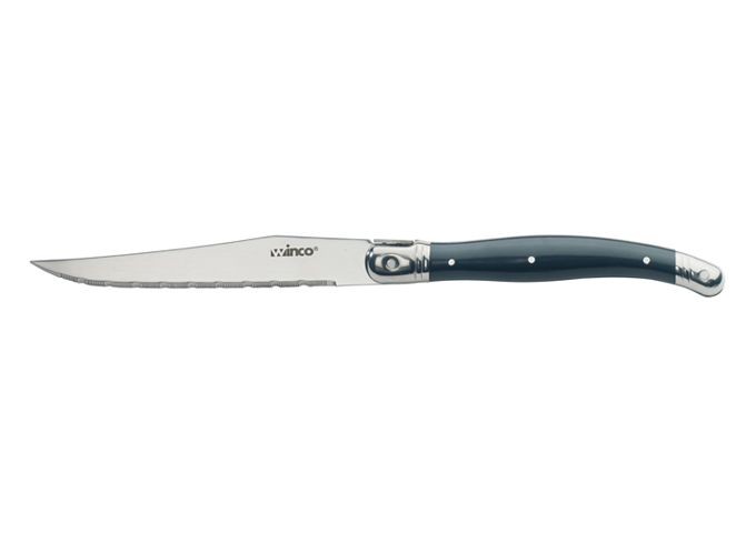 Winco K-73PC Steak Knives with Pointed Tip, 4-1/2" Blade, Euro Slim ABS Handle