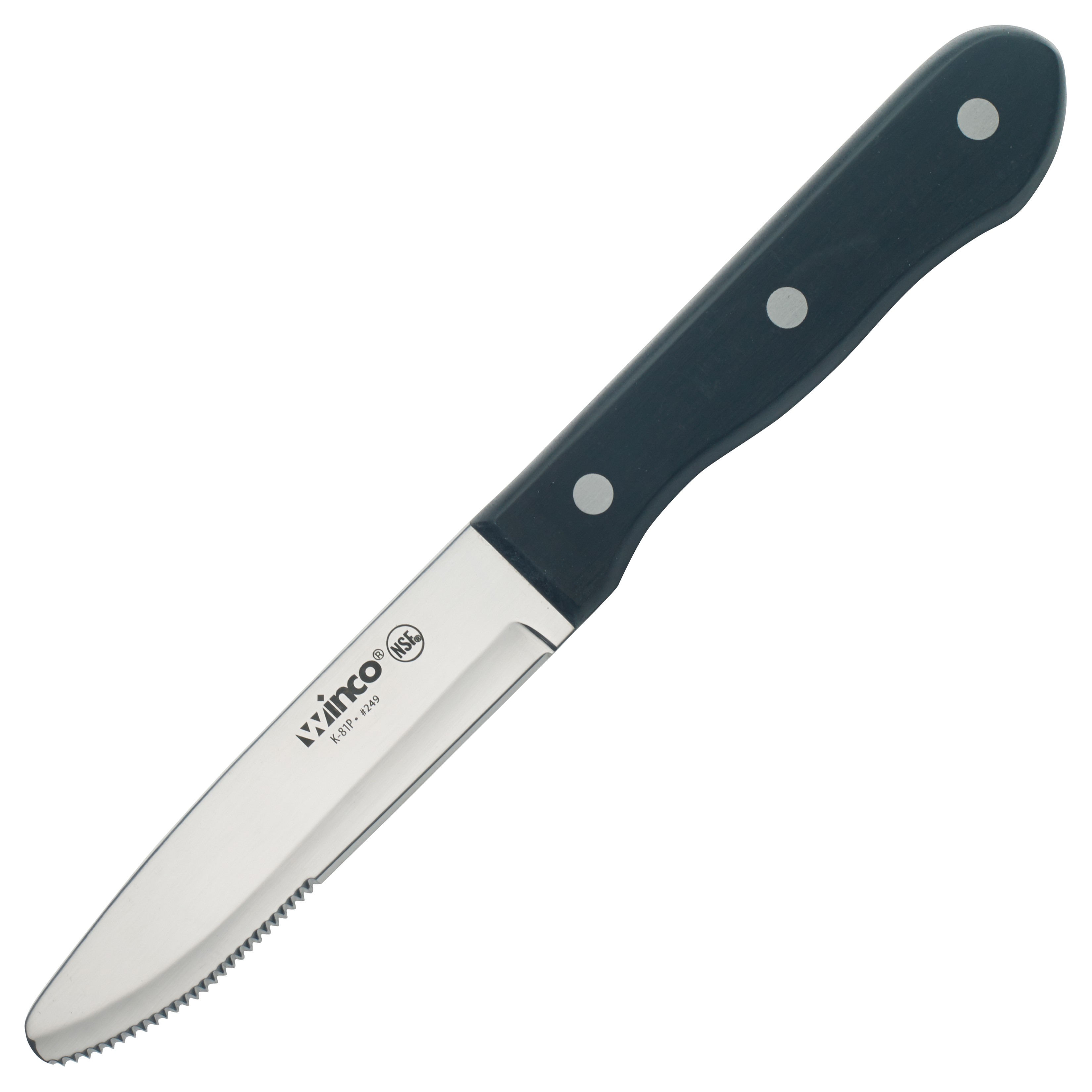 Winco K-81P Jumbo Steak Knives with Round Tip, 4-3/4" Blade, Solid POM Handle, 6/Pack