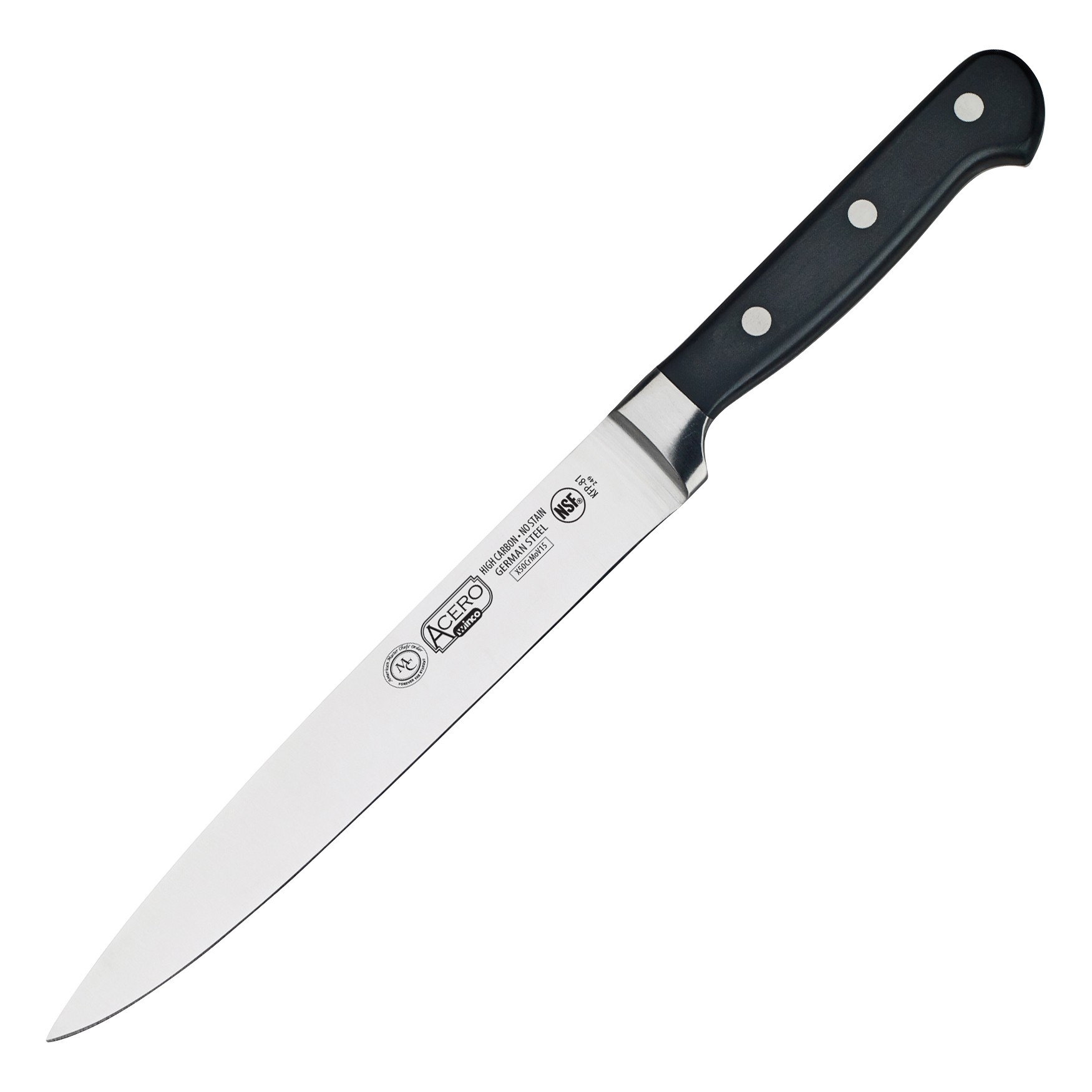Winco KFP-81 Forged Slicing Knife with Black POM Handle 8"
