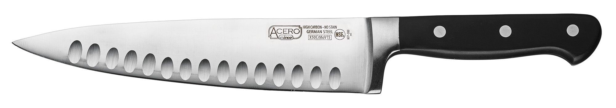 Winco KFP-84 Acero 8" Hollow Ground Chef's Knife