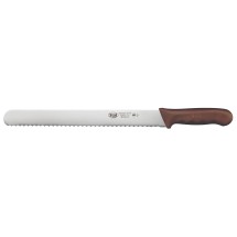 Winco KWP-121N 12&quot; Wavy Edge Slicer Knife with Brown Handle