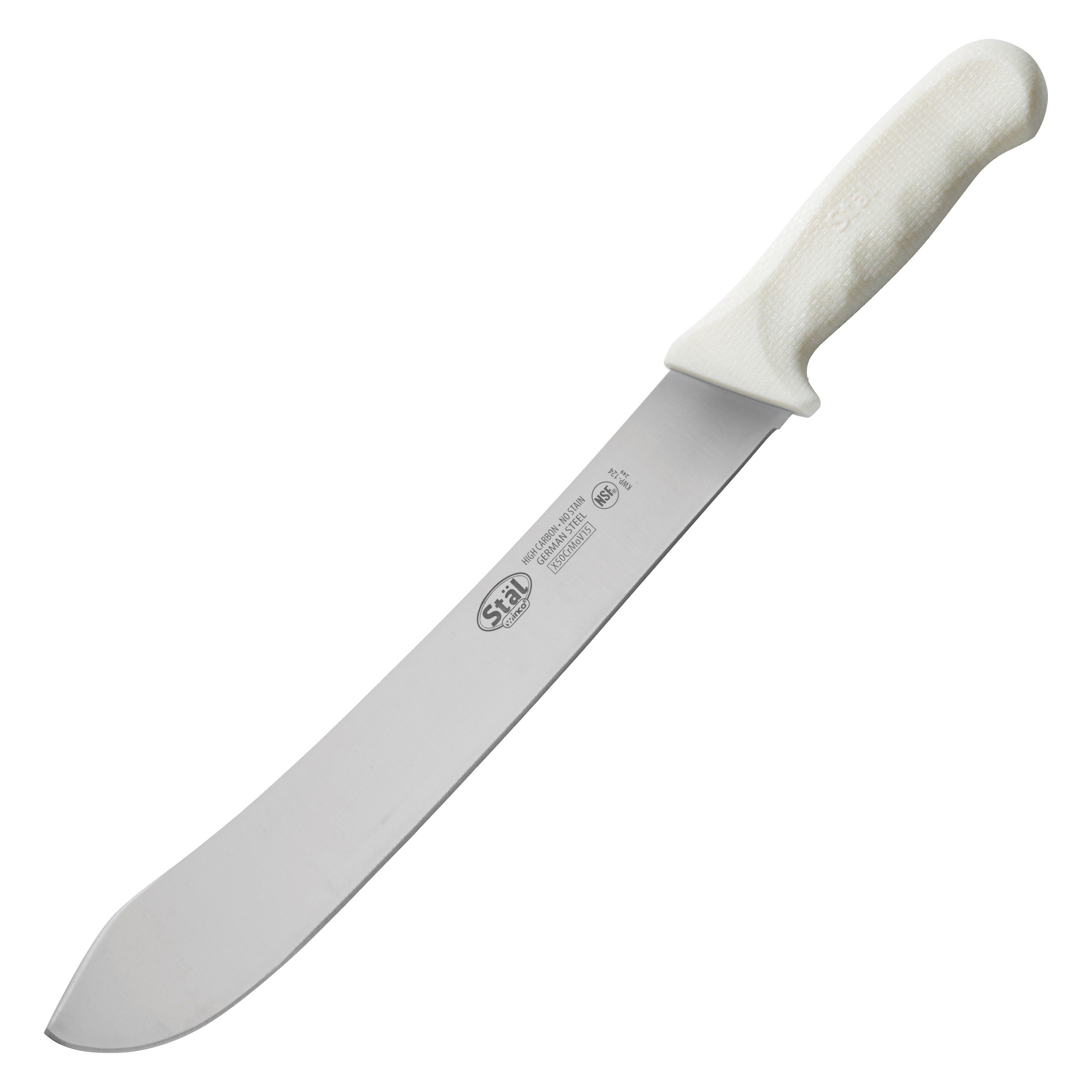 Winco KWP-124 Stal Stamped 12" Butcher Knife, White Handle