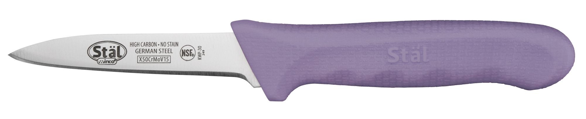Winco KWP-30P Allergen Free 3-1/4" Paring Knife, Purple Handle - 2 pieces