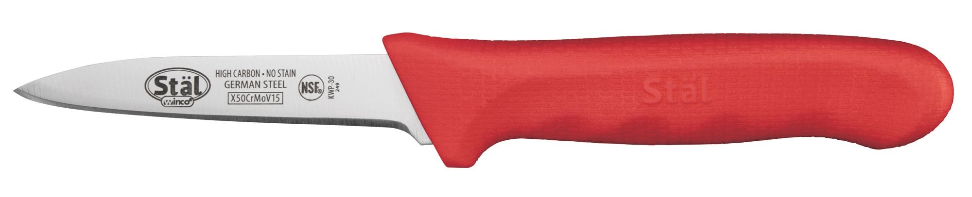 Winco KWP-30R 3-1/4" Paring Knife with Red Handle- 2 pieces