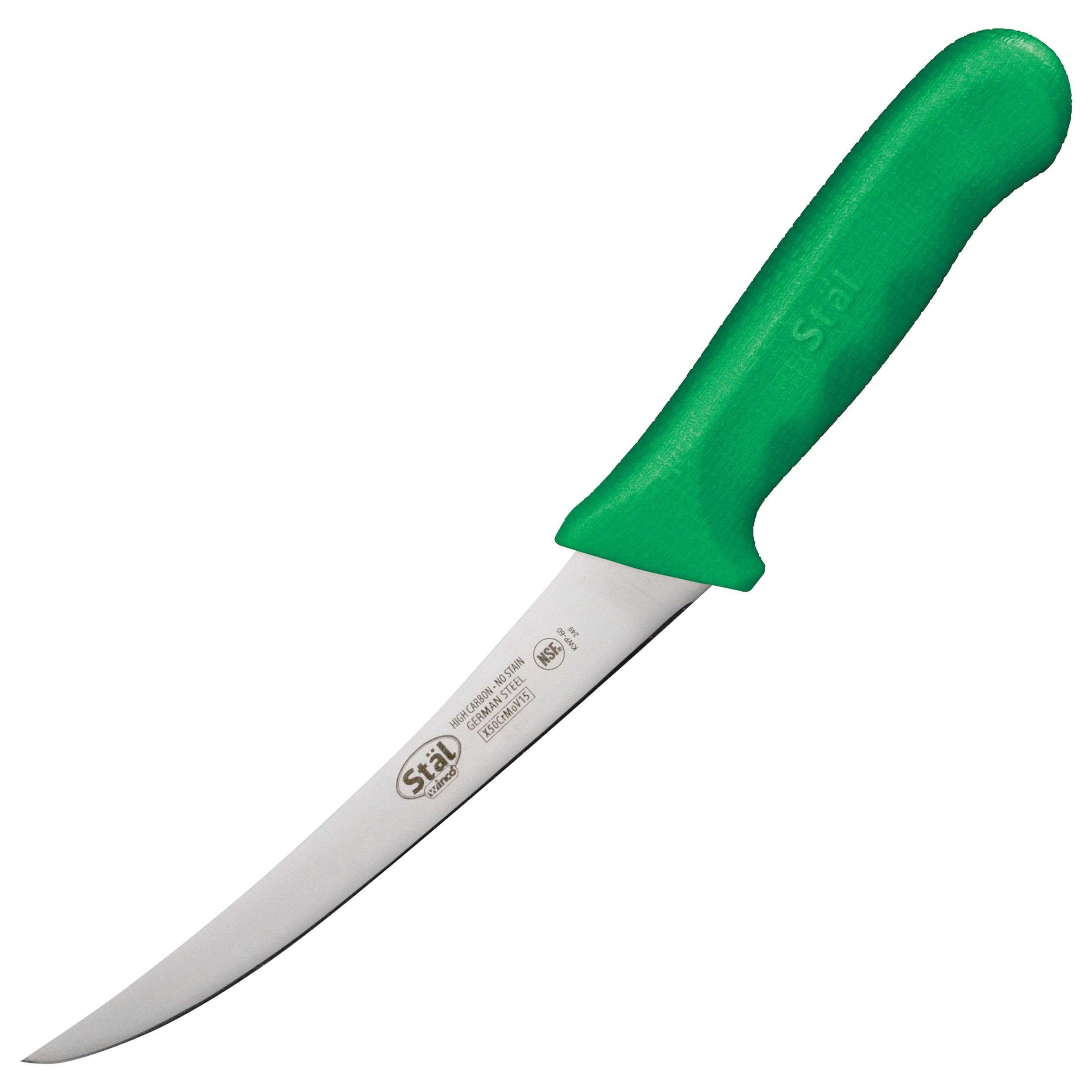 Winco KWP-60G Curved 6" Boning Knife with Green Handle