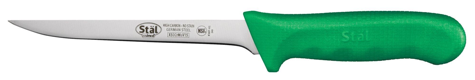Winco KWP-61G Narrow 6" Boning Knife with Green Handle
