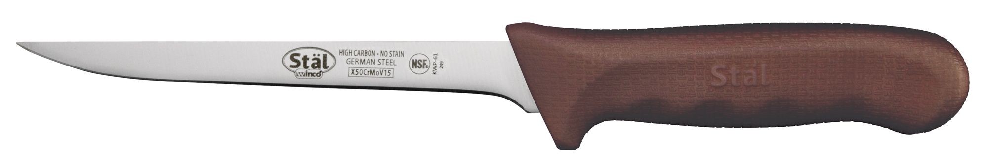 Winco KWP-61N Narrow 6" Boning Knife with Brown Handle