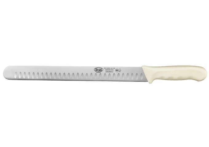 Winco KWP-70Y Stal Stamped 12" Hollow Ground Edge Slicer Knife, White Handle