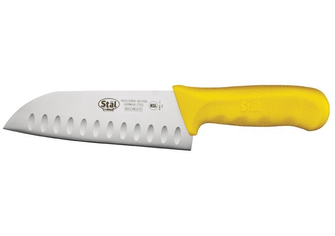 Winco KWP-70Y Stal Stamped 7" Santoku Knife, Yellow Handle