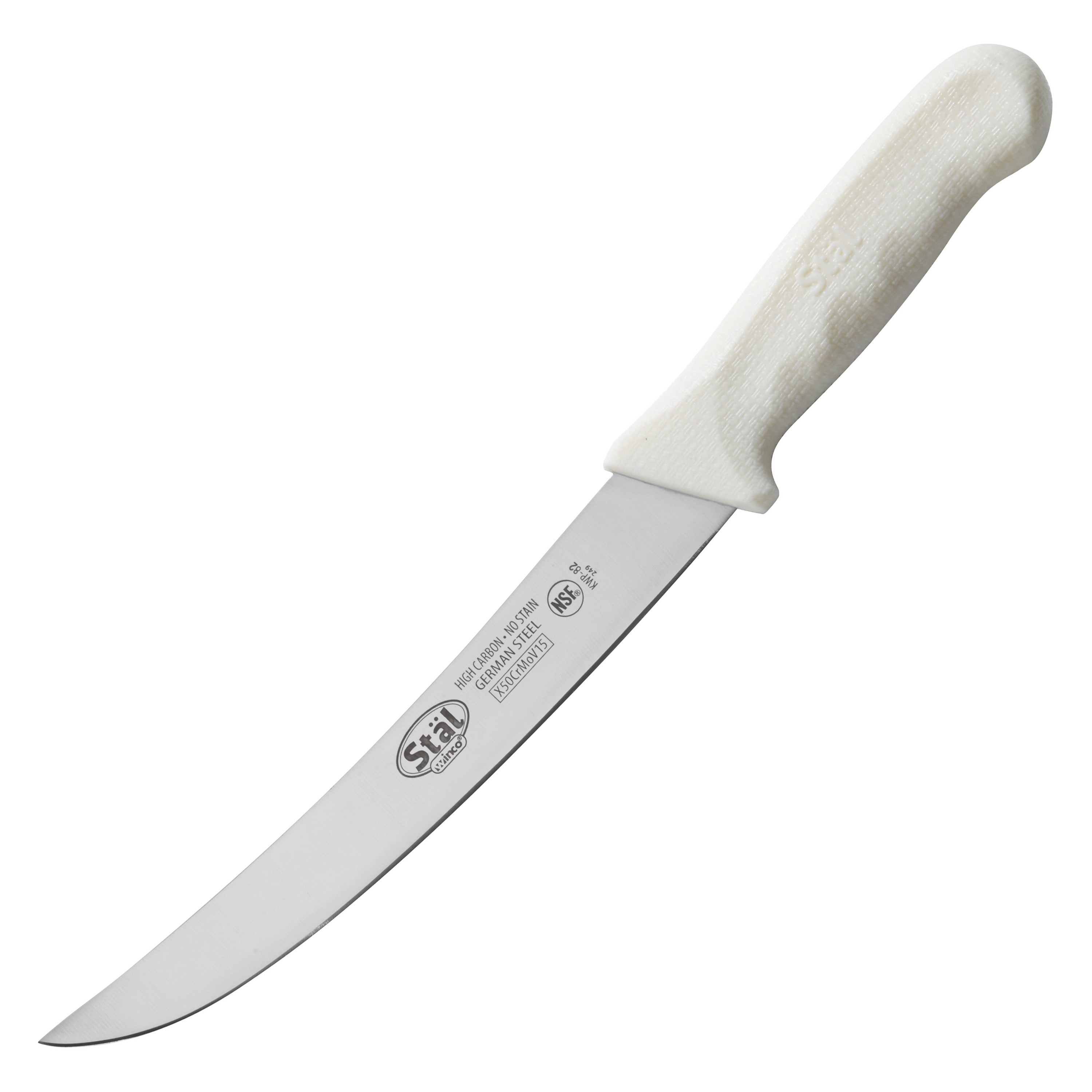 Winco KWP-82 Stal Stamped 8" Breaking Knife, White Handle