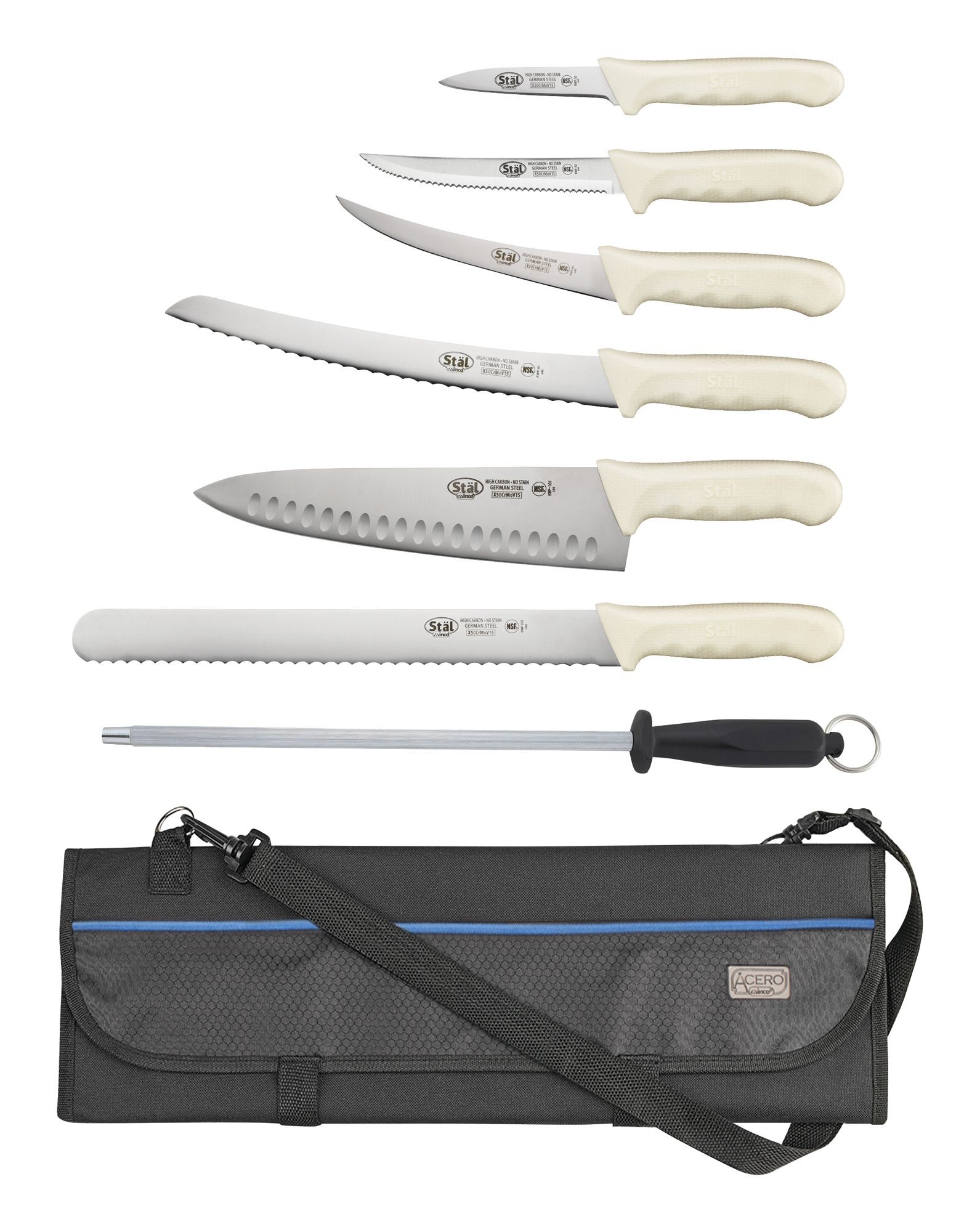 Winco KWP-KIT1 Stainless Steel 7-Piece Knife Roll Set