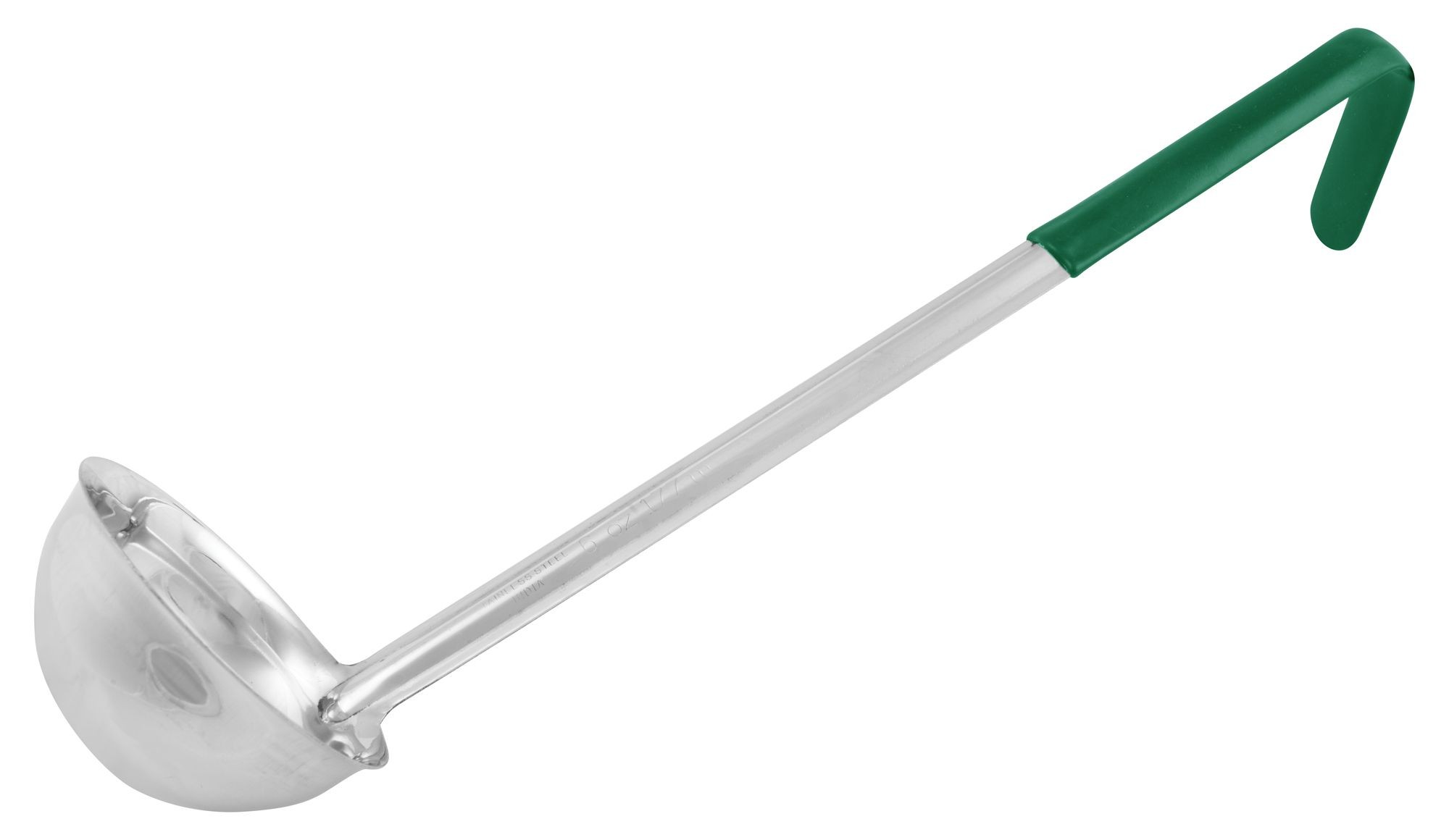 Winco LDCN-6 Stainless Steel 6 oz. One-Piece Ladle with Green Handle