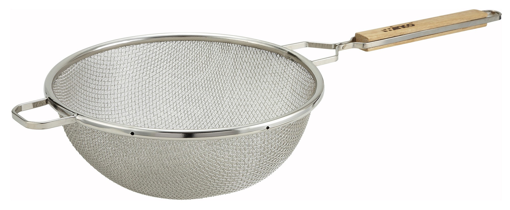 Winco MST-10D Double Mesh Medium Strainer with Wood Handle 10-1/2"