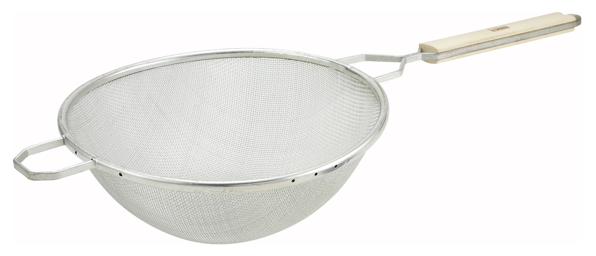 Winco MST-10S Single Mesh Medium Strainer with Wood Handle 10-1/4"