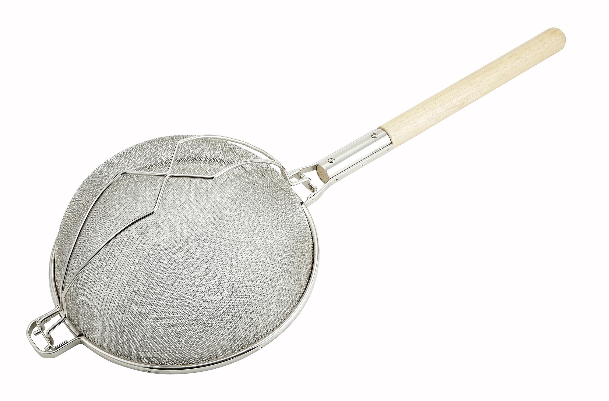 Winco MST-14D Reinforced Double Tinned Mesh Strainer with Wood Handle 14"