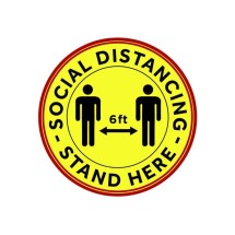 Winco PFD-12Y 12" Round Anti-Slip Social Distancing Floor Decal, 10/Pack
