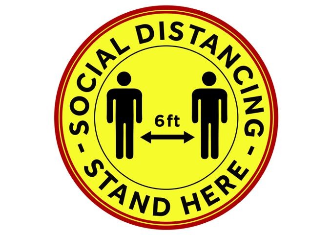 Winco PFD-12Y 12" Round Anti-Slip Social Distancing Floor Decal, 10/Pack