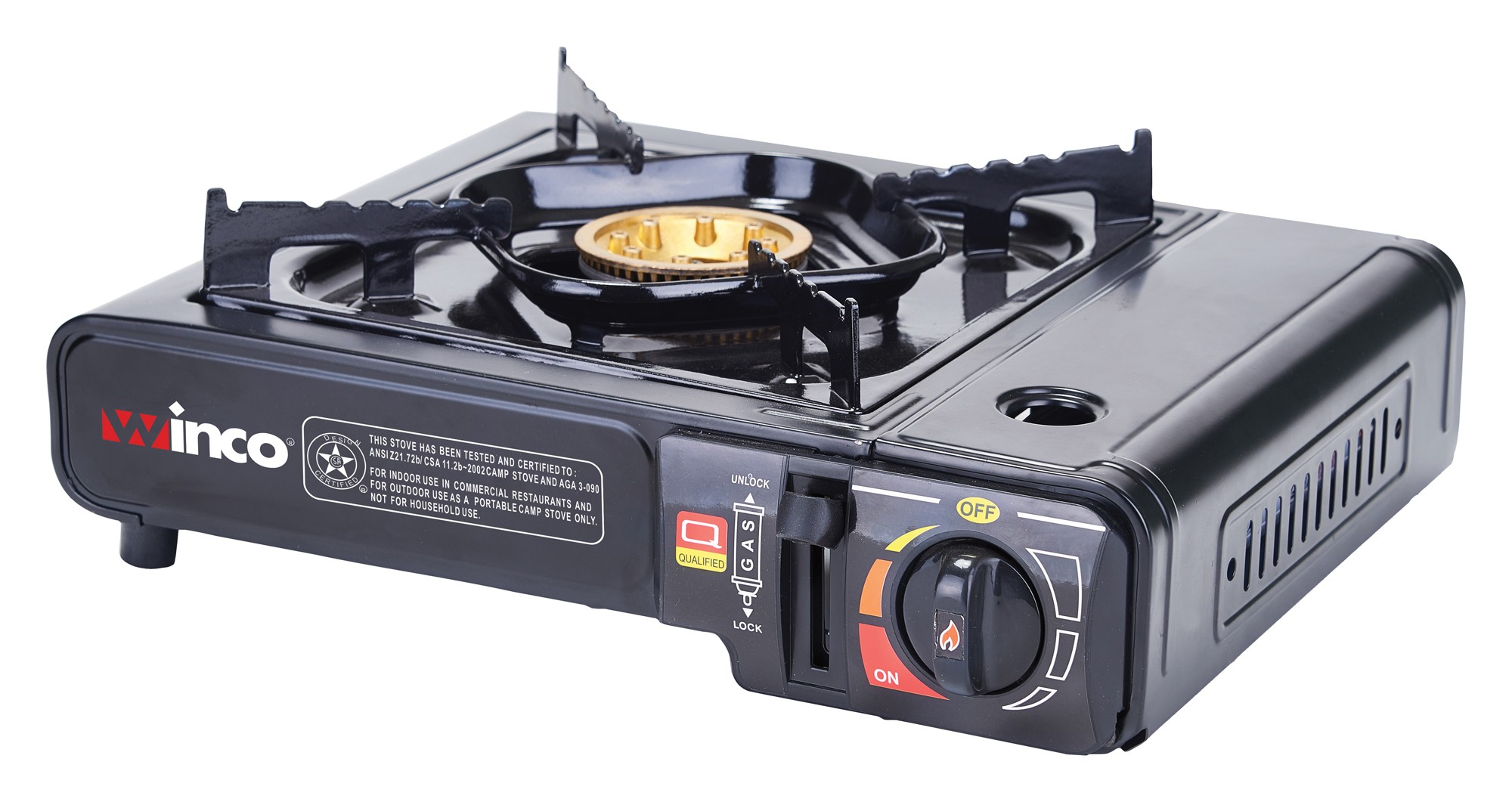 Winco PGS-1K Portable Black Butane Stove with Brass Burner and Case, 9500 BTU