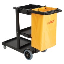 Winco PJC-4538 Janitorial Cart with 3 Shelves and Removable Bag